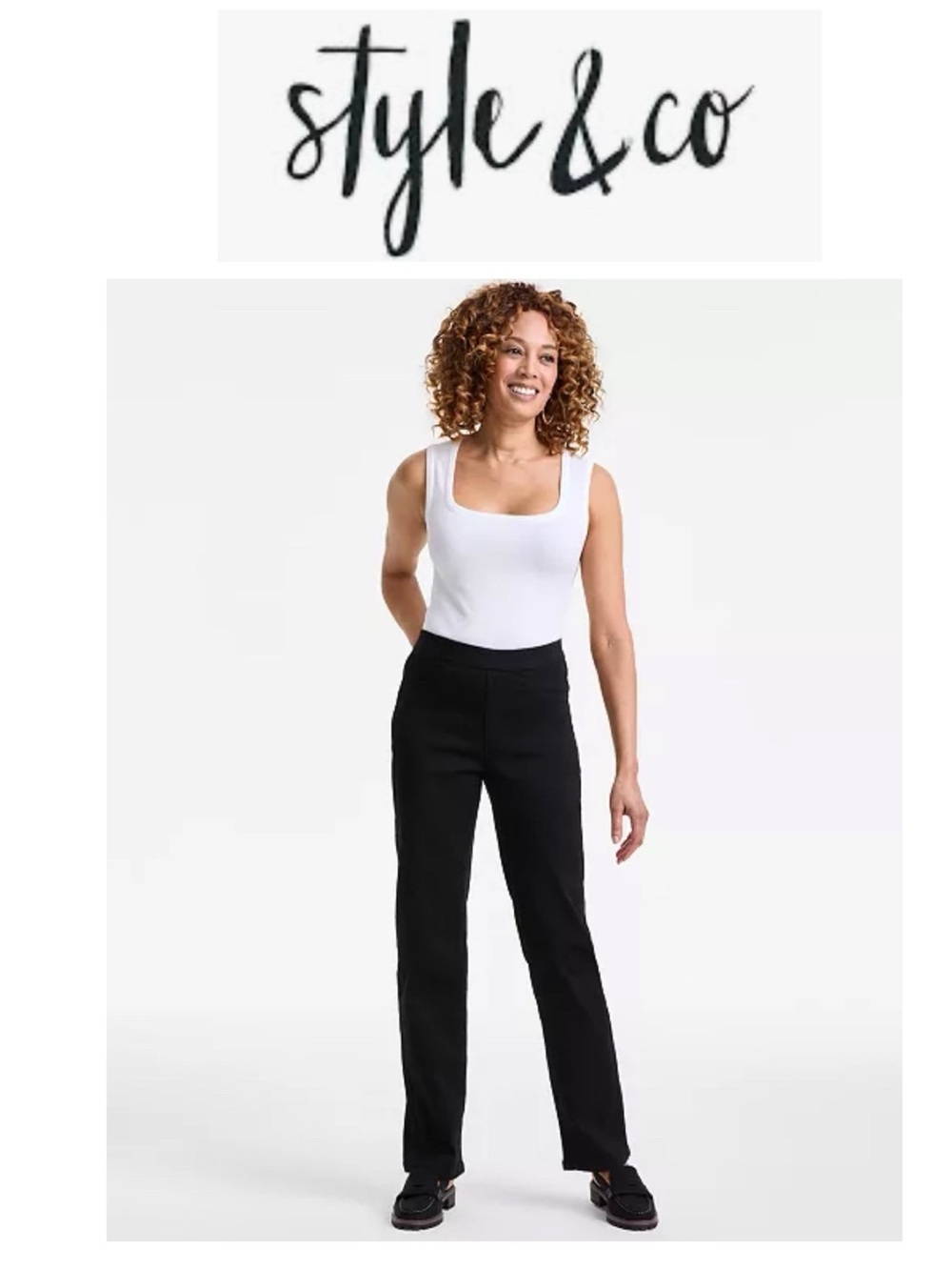 Style & Co. Black Straight-Leg Slimming Pocket Pull-On Petite Length PM NWT